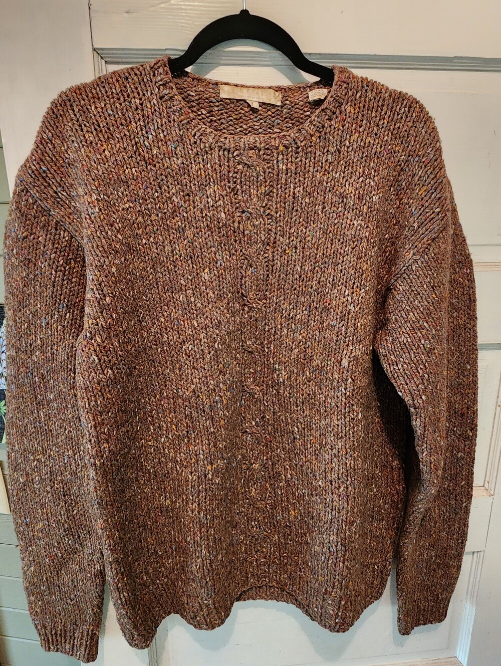 Vintage Perry Ellis Brown Multicolor Speckled Hand Knitted Wool Sweater